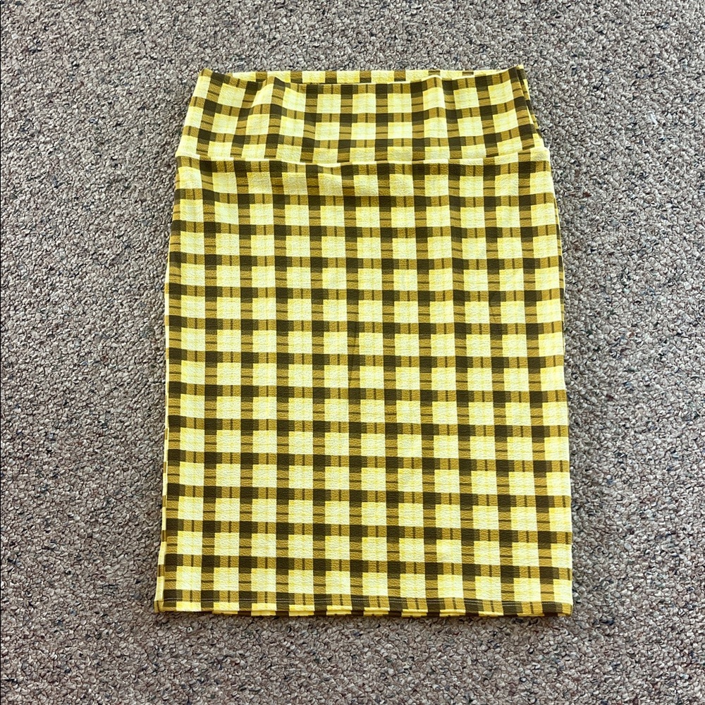 LuLaRoe Yellow and Brown Plaid Pencil Skirt